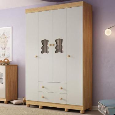 Imagem de Guarda-roupa Infantil 122cm com Vidro 4 Portas e 2 Gavetas Fofura Mult