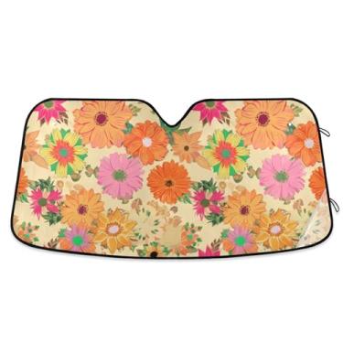 Imagem de Persiana botânica de flores vintage coloridas personalizadas para para-brisa de carro universal dobrável caminhão janela de carro para-brisa frontal M, 139,7 cm x 70,1 cm