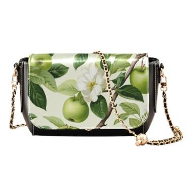 Imagem de Bolsa tiracolo feminina de couro com desenho animado de cachorro Pug com alça, bolsa transversal feminina de couro, Várias maçãs e flores verdes - 1, One Size