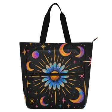 Imagem de GAIGEO Bolsa feminina de trabalho com estampa de margarida e raios solares, com zíper, bolsa de professor com compartimentos