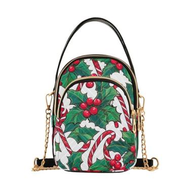 Imagem de Bolsa tiracolo branca com bengala doce, bolsa tiracolo feminina, bolsa tiracolo pequena para mulheres, Png Holly and Candy Cane-2, One Size