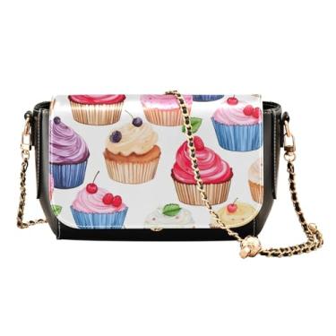 Imagem de Bolsa tiracolo feminina Cupcakes on White com alça de corrente, bolsas de couro transversais para mulheres, Cupcakes em branco-1, One Size