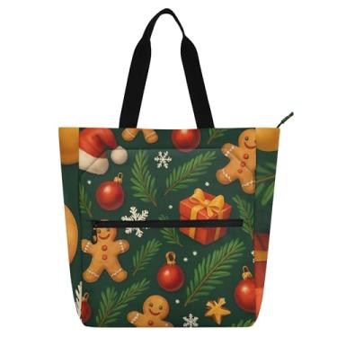 Imagem de GAIGEO Linda sacola feminina verde de gengibre de Natal para trabalho de lona com zíper bolsa de praia feminina infantil presente para amantes de livros