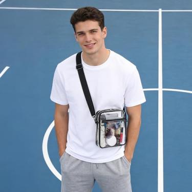 Imagem de Bolsa transparente transparente para estádio aprovada para homens e mulheres bolsa transversal transparente preta