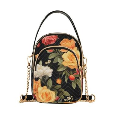 Imagem de GAIGEO Bolsa tiracolo feminina rosa laranja e flor amarela, bolsa transversal com alça, bolsa tiracolo de ombro para mulheres, Flor colorida de rosas laranja e amarelas - 3, One Size