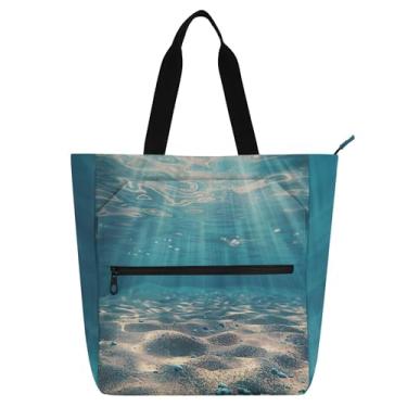 Imagem de Bolsa feminina 3d Underwater World, bolsa de trabalho de lona, bolsa de tecido universitária, escola, livros, presentes para amantes de livros