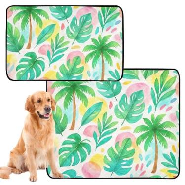 Imagem de Almofadas de xixi com folhas de palmeira tropicais verdes laváveis e reutilizáveis para gatos, tapete impermeável para cercadinho de cachorro, absorvente, médio + grande, conjunto de 2