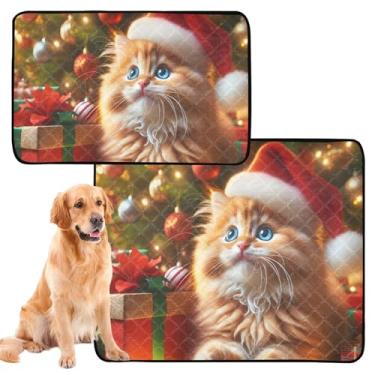 Imagem de TSENQUE Almofadas de Natal para gatos, fofas, laváveis, para cães, almofadas para animais de estimação, reutilizáveis, absorventes para filhotes, tapete impermeável para cercadinho para cães, pequeno