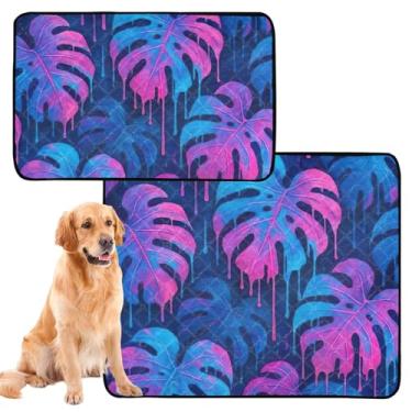 Imagem de Tapete artístico Monstera Leaves Blue Pee Pads para cães, lavável, reutilizável, para animais de estimação, treinamento de filhotes, à prova de vazamento, tapete impermeável para caixa, pequeno x