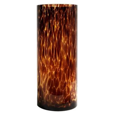 Imagem de Vaso de vidro marrom âmbar, peça central de cilindro com estampa de leopardo soprado à mão para decoração de casa moderna