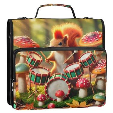 Imagem de Fichários de 3,8 cm de documento, 3 anéis, fofo, esquilo, floresta, cogumelo, com zíper, organizador de pasta de armazenamento com alça para fichário do ensino médio com alça