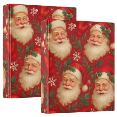 Imagem de Pastas vintage de Natal Papai Noel de 3,8 cm, 3 anéis, 200 folhas, portfólio floral, redondo, fichário, 31,5 x 27 x 6 cm, 1 pacote