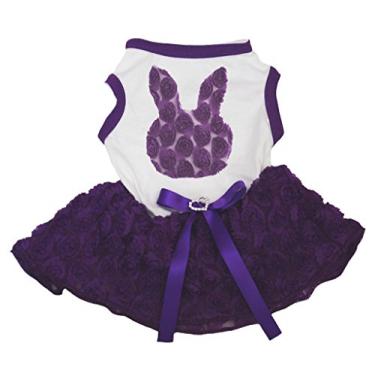 Imagem de Petitebella Vestido floral de algodão branco com rosto de coelho e tutu para cachorro (tutu floral roxo, grande)