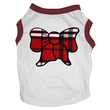 Imagem de Petitebella Camisa para cachorro com laço xadrez vermelho (branca, PP)