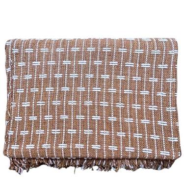 Imagem de Manta Tijolinho 100% Algodão 2,2x1,5m - Conjunto Decorativo para Cama e Sofá, Macia, Lavável e Multiuso(Caramelo Mesclado com Cru)