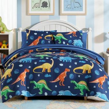 Imagem de Kaleido Space Conjunto de edredom completo para meninos e crianças, 7 peças, azul-marinho Dinasour, cama macia e aconchegante em uma bolsa com lençóis