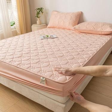 Imagem de Lençol de cama respirável, capa de colchão impermeável, roupa de cama luxuosa, bolso extra profundo, antiderrapante, lavável, bolso profundo, fácil instalação, para estação rosa | | 180 x 200 cm