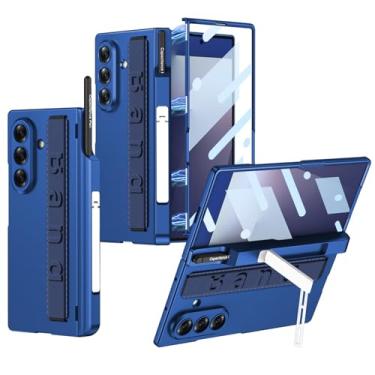 Imagem de LYJSMGZ Capa magnética para Samsung Galaxy Z Fold 7, proteção de dobradiça integrada com membrana à prova de choque, capa protetora de corpo inteiro, pulseira, azul, Z Fold 7