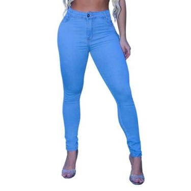 Imagem de Calça jeans clara cintura alta com bolso bordado e levanta bumbum dest