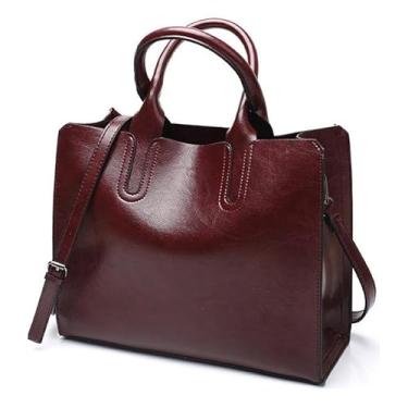 Imagem de Bolsa Tote Feminina de Couro Genuíno Grande Capacidade Ombro Crossbody Elegante(Café)