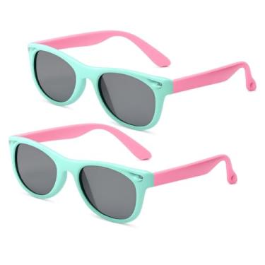 Imagem de KIT 2 Óculos De Sol Infantil Polarizado Proteção UV400 Acessório para Criança Armação Flexível ROSA e VERDE Unissex PREMIUM DUPIN