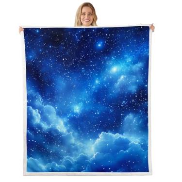 Imagem de Feelyou Cobertor de lã Galaxy Twin 152.4 cmx203.2 cm 3D impresso espaço cobertor de pelúcia para cama sofá espaço sideral sherpa cobertor espaço exterior céu felpudo cobertor azul royal flanela