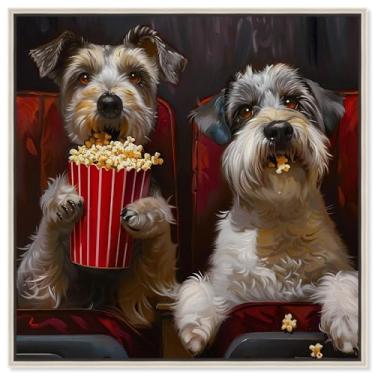 Imagem de Art Remedy Impressões de arte fofas para animais de estimação em tela de cinema, moldura prateada, 76 cm x 76 cm