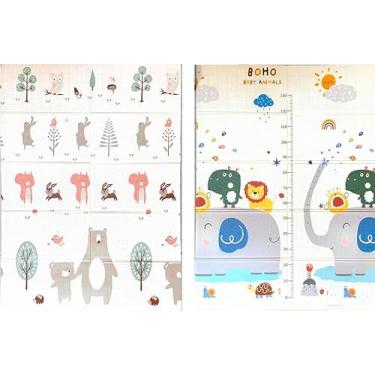Imagem de Tapete Infantil Emborrachado Dobrável Macio Dupla Face Atividades para Bebê Portátil (Urso BOHO ANIMAIS 180X120X10MM) Pratito