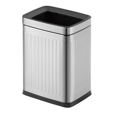 Imagem de Caixote do lixo Caixote do lixo de 2,6 galões de topo aberto, lata de lixo de aço inoxidável sem tampa, lata de lixo moderna e fina para cozinha com pressão e lixeira interna removível