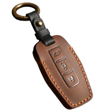 Imagem de Capa de couro artesanal para chave de carro, capa com chaveiro compatível com mitsubishi outlander 2023, acessórios de suporte para chave remota inteligente(3 Btn Brown(Trunk))