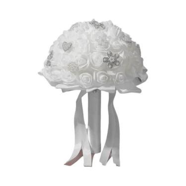 Imagem de Noiva casamento segurando flores espuma simulação flor buquê de rosas 