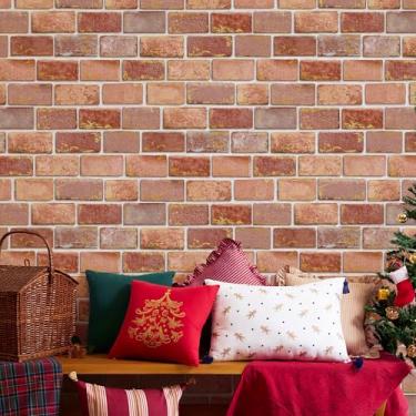 Imagem de JiffDiff Papel de parede autoadesivo Red Brick, papel de parede removível vintage para decoração de cozinha e lareira, papel de parede texturizado de tijolo amigável para locatários, papel de contato