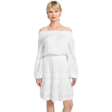 Imagem de GUESS Minivestido feminino Audrey com ombros de fora, Branco puro, G