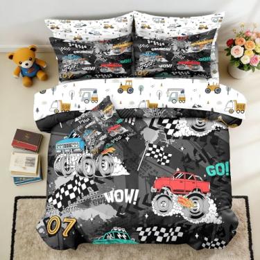 Imagem de Yadangxiawa Jogo de cama casal com trator de 6 peças, para adolescentes, com 1 colcha + 1 lençol de cima + 1 lençol com elástico + 2 fronhas + 1 capa de almofada (casal trator)