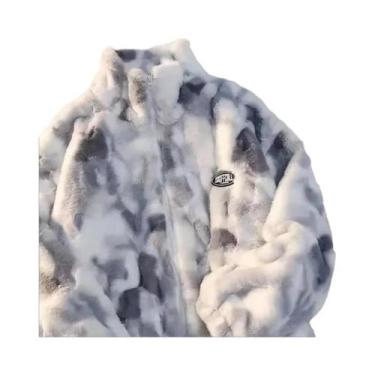 Imagem de Jaqueta Feminina De Lã De Cordeiro Tie Dye, Quente, Plush, Com Zíper, 