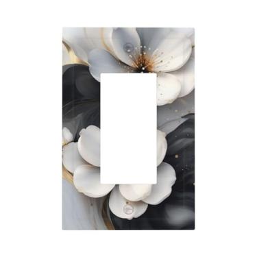 Imagem de Capas decorativas para interruptores de luz de flor branca 1 Gang Rocker Outlet placa decorativa para interruptores de luz GFCI para decoração de casa