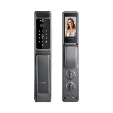 Imagem de Fechadura Digital Wi-Fi FDH80 Prata com Reconhecimento Facial 3D, Senha/Cartão/App, Controle Remoto