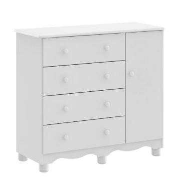 Imagem de Cômoda Infantil Peroba Júnior Mdf Branco 1 Porta 4 Gavetas, U, BRANCO