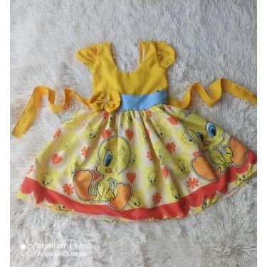 Imagem de Vestido Menina Infanil Simples Tematico Piu Piu Amarelo - aurea, PP