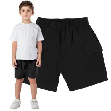Imagem de Bermuda Infantil Menino Escolar Bolsos Cargo Tactel Uniforme - VRASALO