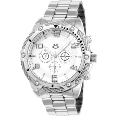 Imagem de Kit Relógio Masculino Aço Inoxidável Prateado Analógico + Cordão Grumet 65cm + Pingente Crucifixo + Caixa Premium Presente