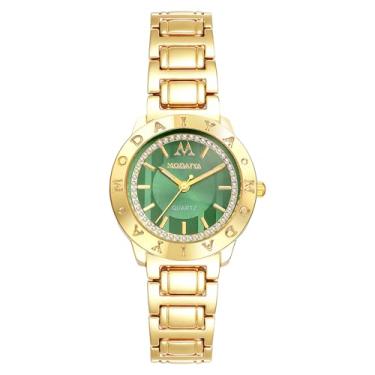 Imagem de OIDEA Relógios de ouro para mulheres: Relógio de pulso analógico de quartzo vintage com strass de diamante com pulseira de relógio feminino luminoso casual para negócios, Pulseira dourada - mostrador