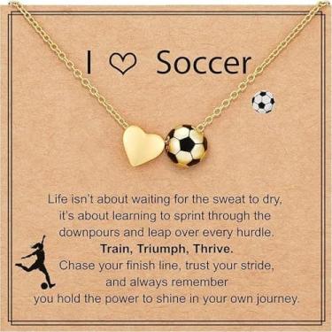 Imagem de Colar de futebol, vôlei, basquete, futebol feminino, acessórios esportivos, joias de presente para amantes, 40,6 cm + 7,6 cm, colares modernos banhados a ouro 14K, One Size, Metal, Sem Pedra Preciosa