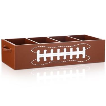 Imagem de Suclain Organizador de utensílios de futebol com 4 bolsos utensílios de madeira organizadores divididos organizador de talheres marrom porta-guardanapos com alças para suprimentos de festa de futebol