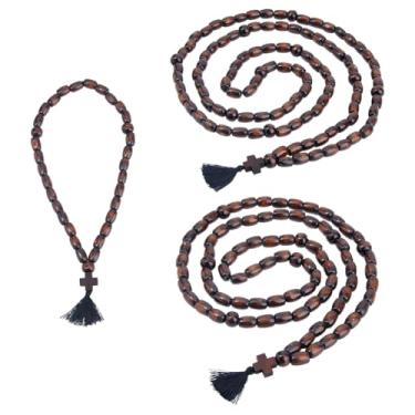 Imagem de DICOSMETIC Cordas cristãs ortodoxas de madeira Chotki 30/80/100 nós, corda grega ortodoxa com cruz e borla, presente religioso para homens e mulheres, 39-129 cm de comprimento, Madeira, Sem Pedra