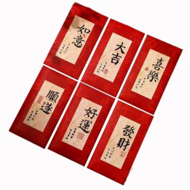 Imagem de Envelopes de dinheiro da sorte 6 peças estilo chinês bênção caligrafia padrão ano envelope vermelho boa sorte tradicional (estilo 1)