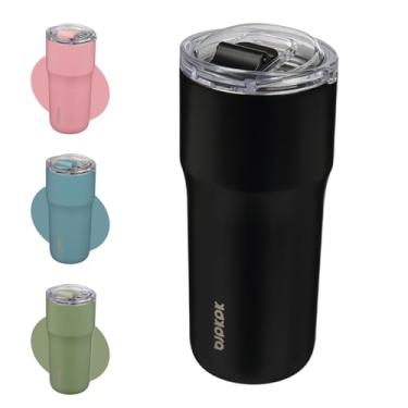 Imagem de BJPKPK Copo isolado, copo de aço inoxidável de 680 g com tampa, caneca de café de viagem de parede dupla, mantenha as bebidas frias e quentes, preto