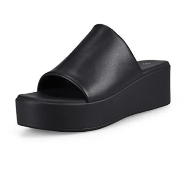 Imagem de zero-sum Sandálias femininas plataforma confortáveis, bico aberto, frente única, sem fecho, sandálias de anabela, chinelos casuais de verão para mulheres, Preto, 41