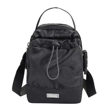 Imagem de Bolsa tiracolo unissex multifuncional de grande capacidade com alça de ombro ajustável com suporte para garrafa de água para caminhadas ao ar livre e viagens, Preto, Casual