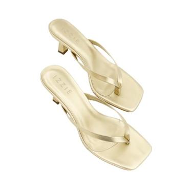 Imagem de Sandália Feminina Salto Baixo Confortável Tendência Bico Quadrado Tamanco Flip Flop (Ouro Light, BR, Adulto, Numérico, 35)
